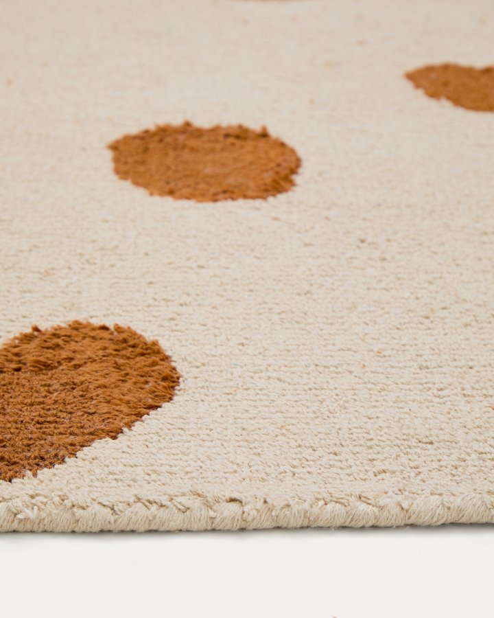KAVE HOME Tandani gulvt�ppe til b�rn, rektangul�r - beige bomuld orange gepardm�nster (90x150)