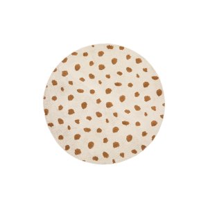 KAVE HOME Tandani gulvt�ppe til b�rn, rund - beige bomuld med orange gepardm�nster (�100)