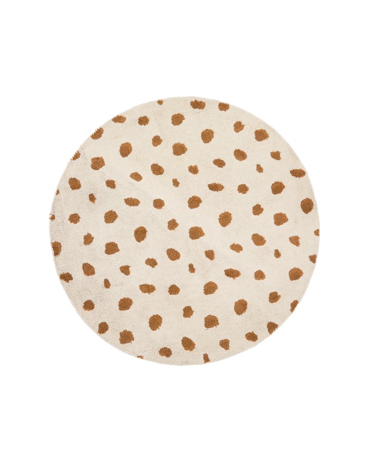 KAVE HOME Tandani gulvt�ppe til b�rn, rund - beige bomuld med orange gepardm�nster (�100)