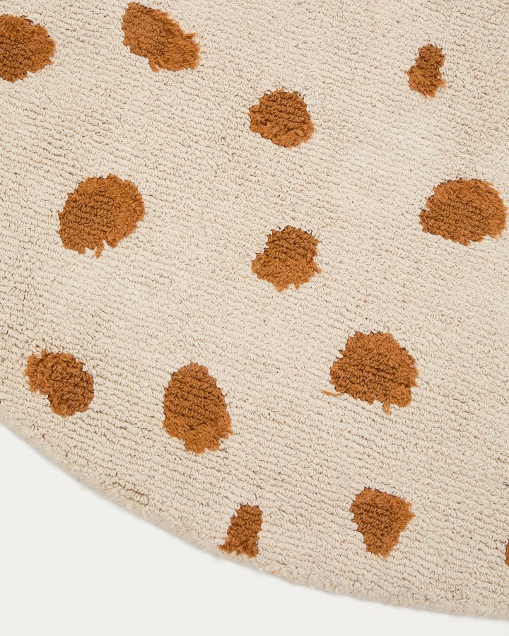 KAVE HOME Tandani gulvt�ppe til b�rn, rund - beige bomuld med orange gepardm�nster (�100)