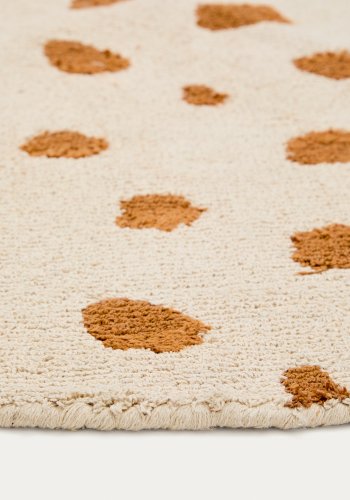 KAVE HOME Tandani gulvt�ppe til b�rn, rund - beige bomuld med orange gepardm�nster (�100)