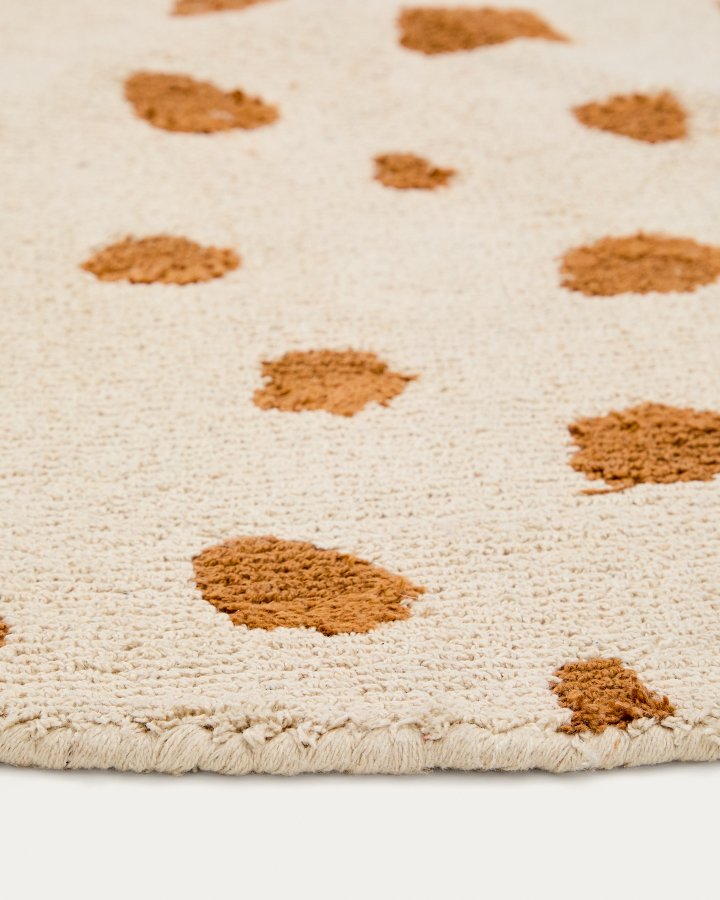 KAVE HOME Tandani gulvt�ppe til b�rn, rund - beige bomuld med orange gepardm�nster (�100)