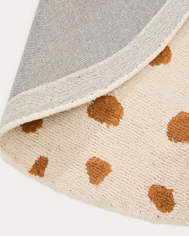 KAVE HOME Tandani gulvt�ppe til b�rn, rund - beige bomuld med orange gepardm�nster (�100)
