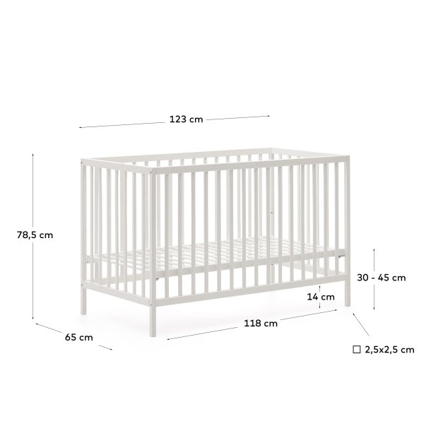 KAVE HOME Shantal tremmeseng til baby, justerbar madrash�jde - hvid asketr� (60x120) -  Kave Home