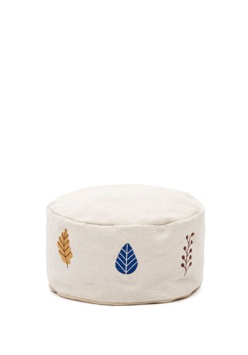 KAVE HOME Yanil-puff i 100 % vit bomull med flerf&auml;rgade bladbroderier, �: 40 cm