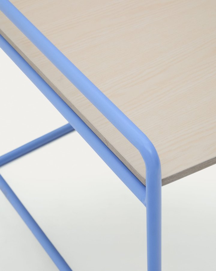 KAVE HOME barnepult i tinn, rektangulrt - finér i naturlig ask og bltt metall (82x45)