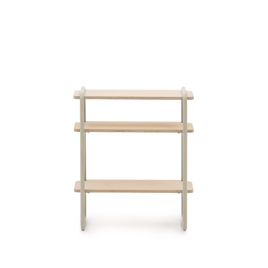 KAVE HOME Barnebokhylle i tinn, m. 3 hyller, rektangulre - finér i naturlig ask og beige metall (70x60)