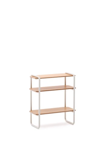 KAVE HOME Barnebokhylle i tinn, m. 3 hyller, rektangulre - finér i naturlig ask og beige metall (70x60)