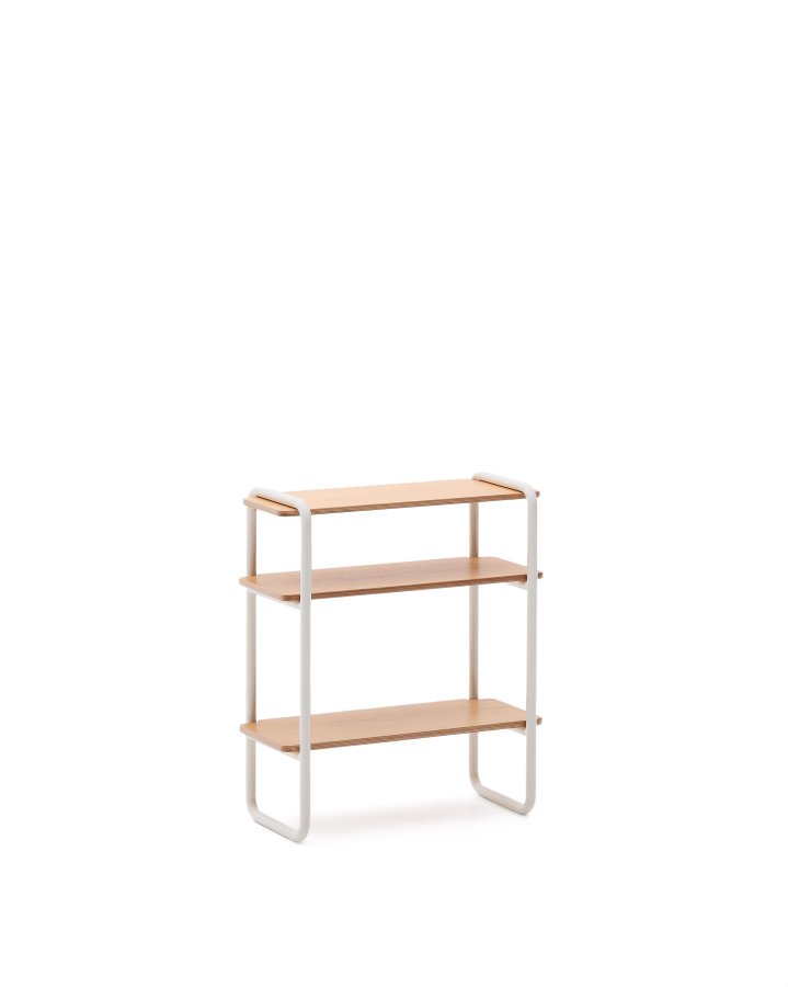 KAVE HOME Barnebokhylle i tinn, m. 3 hyller, rektangulre - finér i naturlig ask og beige metall (70x60)