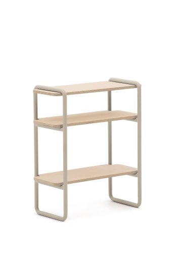 KAVE HOME Barnebokhylle i tinn, m. 3 hyller, rektangulre - finér i naturlig ask og beige metall (70x60)