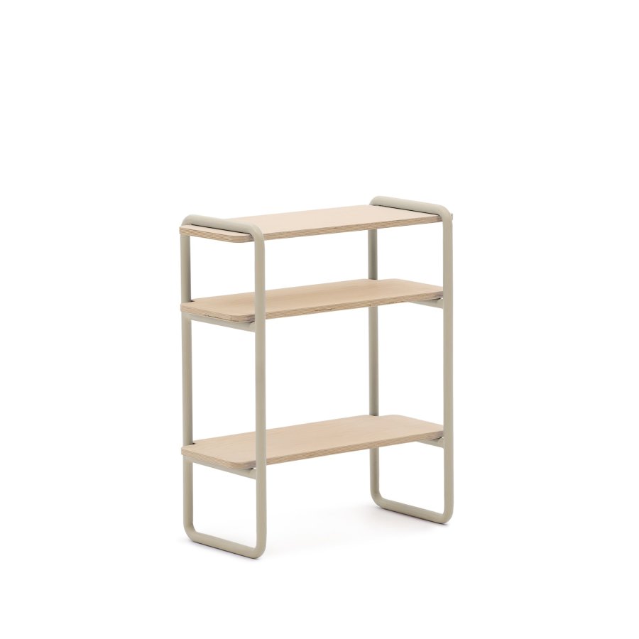 KAVE HOME Barnebokhylle i tinn, m. 3 hyller, rektangulre - finér i naturlig ask og beige metall (70x60)