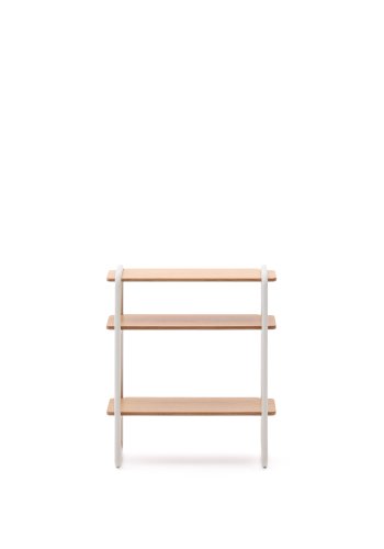 KAVE HOME Barnebokhylle i tinn, m. 3 hyller, rektangulre - finér i naturlig ask og beige metall (70x60)