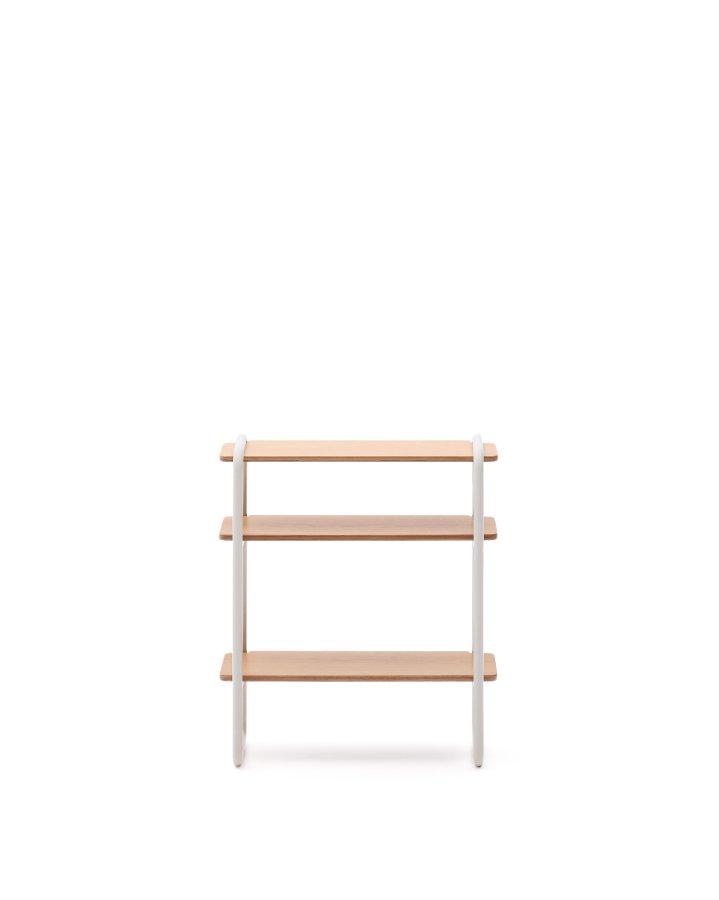 KAVE HOME Barnebokhylle i tinn, m. 3 hyller, rektangulre - finér i naturlig ask og beige metall (70x60)