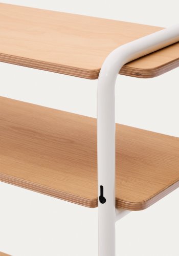 KAVE HOME Barnebokhylle i tinn, m. 3 hyller, rektangulre - finér i naturlig ask og beige metall (70x60)