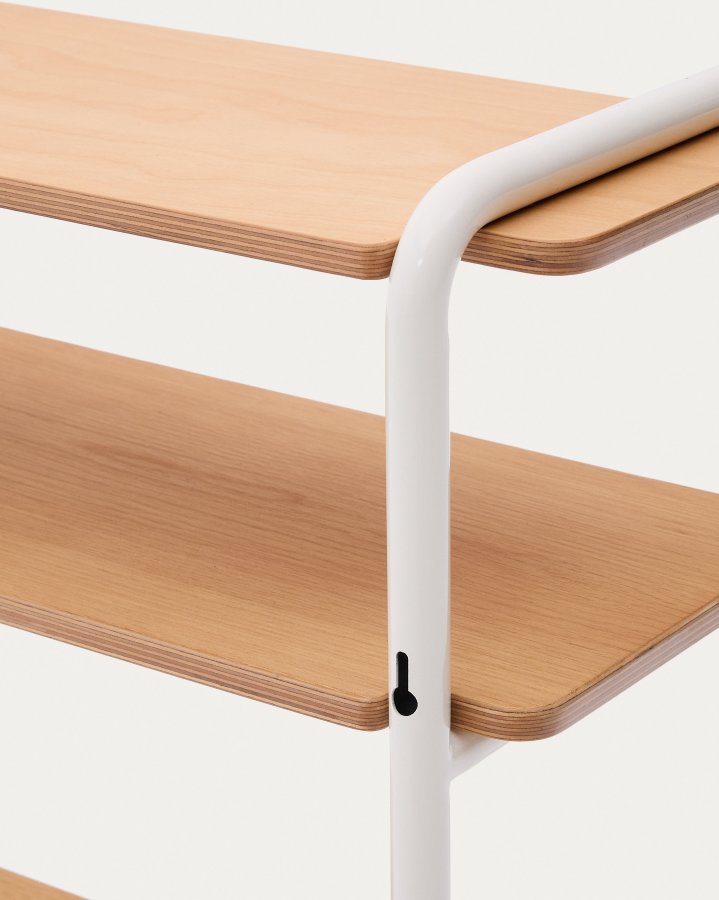 KAVE HOME Barnebokhylle i tinn, m. 3 hyller, rektangulre - finér i naturlig ask og beige metall (70x60)