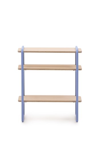 KAVE HOME Barnebokhylle i tinn, m. 3 hyller, rektangulre - finér i naturlig ask og bltt metall (70x60)