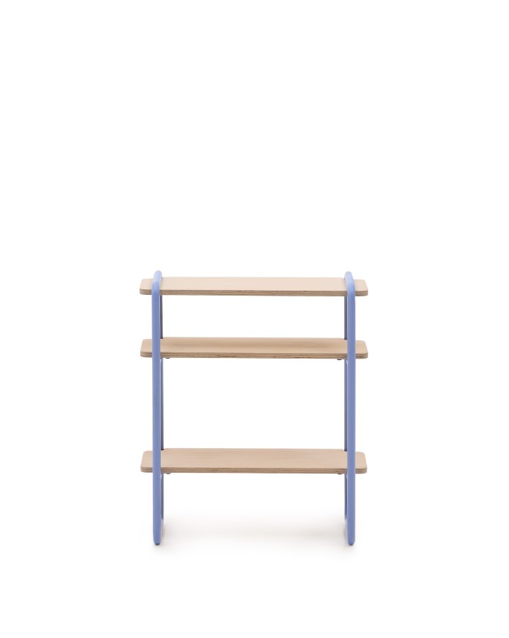 KAVE HOME Barnebokhylle i tinn, m. 3 hyller, rektangulre - finér i naturlig ask og bltt metall (70x60)
