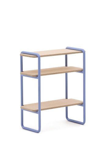 KAVE HOME Barnebokhylle i tinn, m. 3 hyller, rektangulre - finér i naturlig ask og bltt metall (70x60)