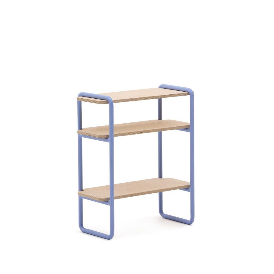 KAVE HOME Barnebokhylle i tinn, m. 3 hyller, rektangulre - finér i naturlig ask og bltt metall (70x60)