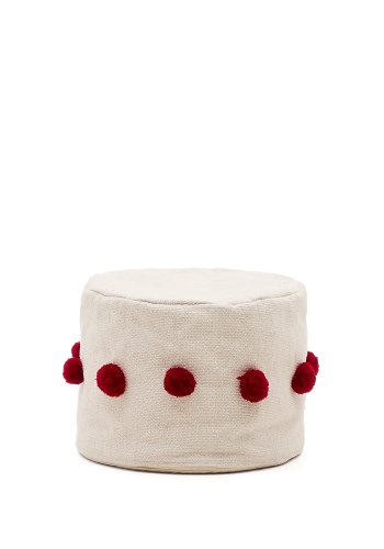 KAVE HOME Manua beige, bomullspuff med rde dusker, 40 cm