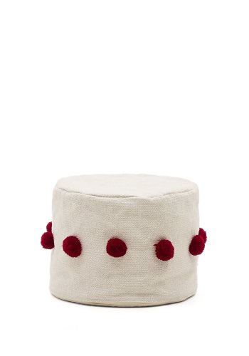 KAVE HOME Manua beige, bomullspuff med rde dusker, 40 cm