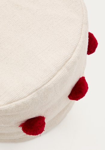 KAVE HOME Manua beige, bomullspuff med rde dusker, 40 cm