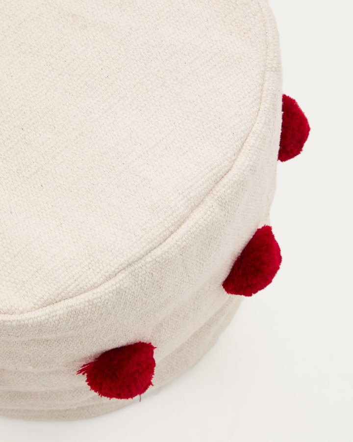 KAVE HOME Manua beige, bomullspuff med rde dusker, 40 cm