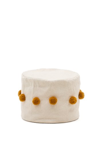 KAVE HOME Manua beige, bomullspuff med sennepsfargede dusker, 40 cm