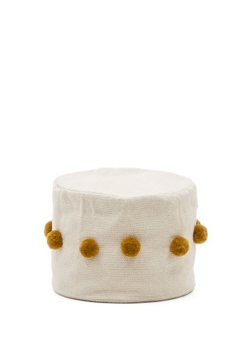 KAVE HOME Manua beige, bomullspuff med sennepsfargede dusker, 40 cm