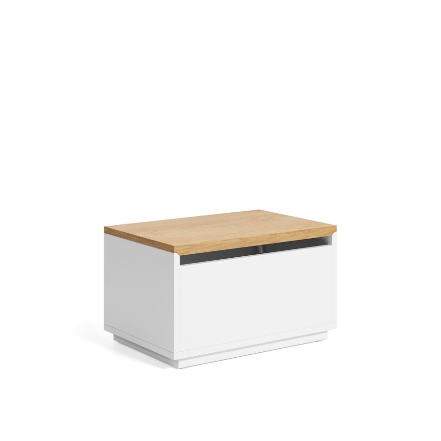 KAVE HOME Abilen oppbevaringsboks, med lokk, rektangulr - naturlig eikefiner og hvit MDF (60x40)