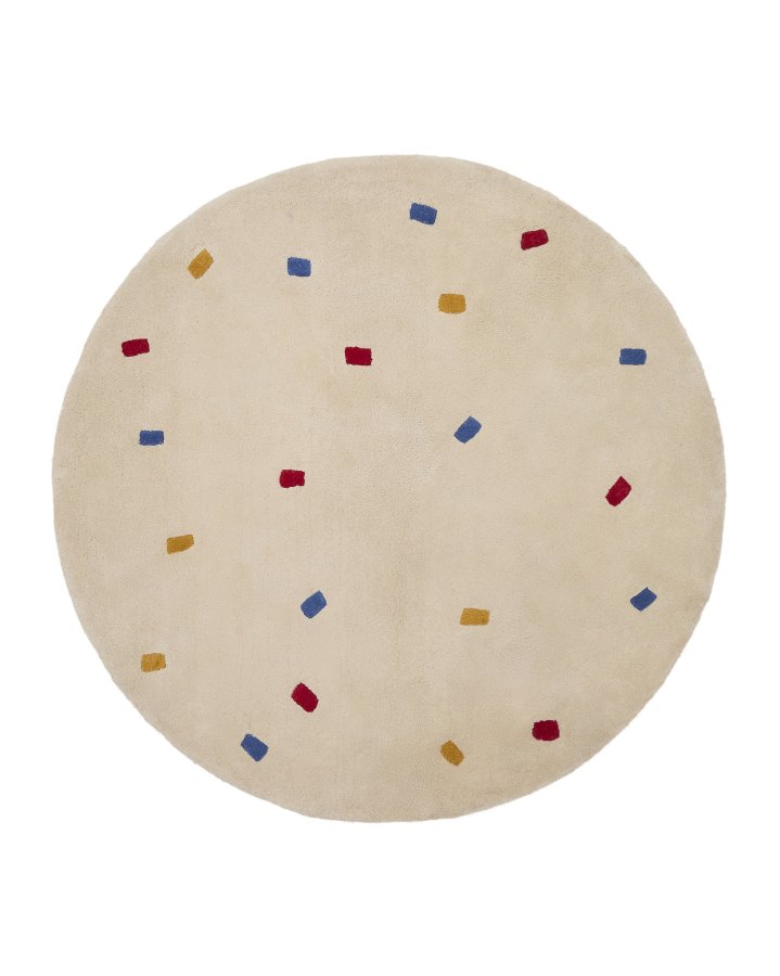 KAVE HOME Luli gulvt�ppe, rund - hvid bomuld med multifarvede prikker (�200)
