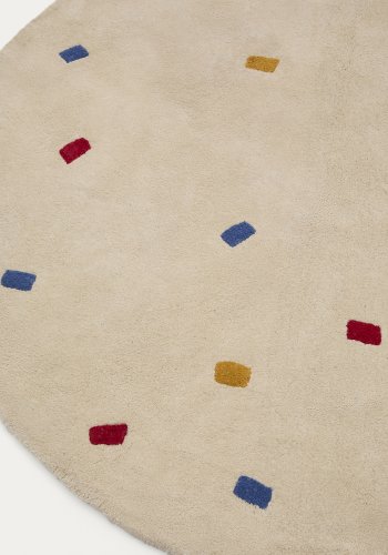 KAVE HOME Luli gulvt�ppe, rund - hvid bomuld med multifarvede prikker (�200)
