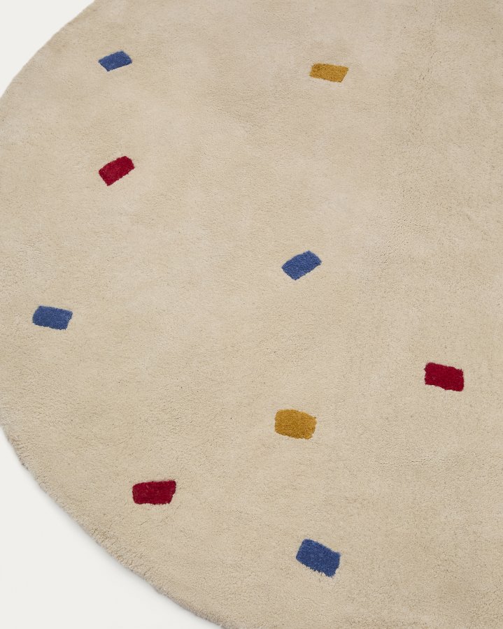 KAVE HOME Luli gulvt�ppe, rund - hvid bomuld med multifarvede prikker (�200)