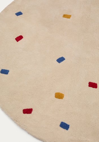 KAVE HOME Luli gulvt�ppe, rund - hvid bomuld med multifarvede prikker (�200)