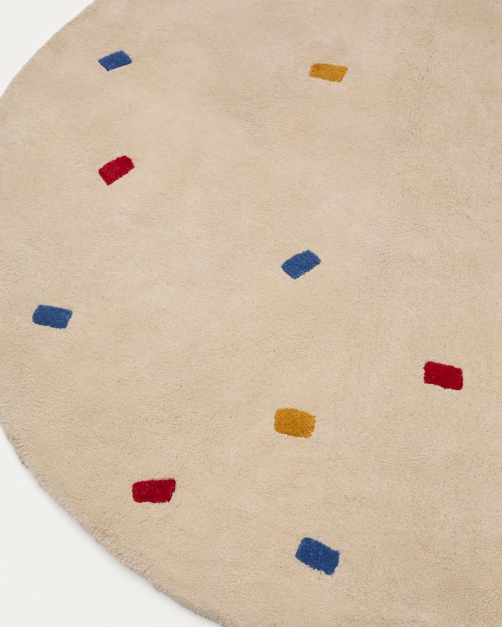 KAVE HOME Luli gulvt�ppe, rund - hvid bomuld med multifarvede prikker (�200)
