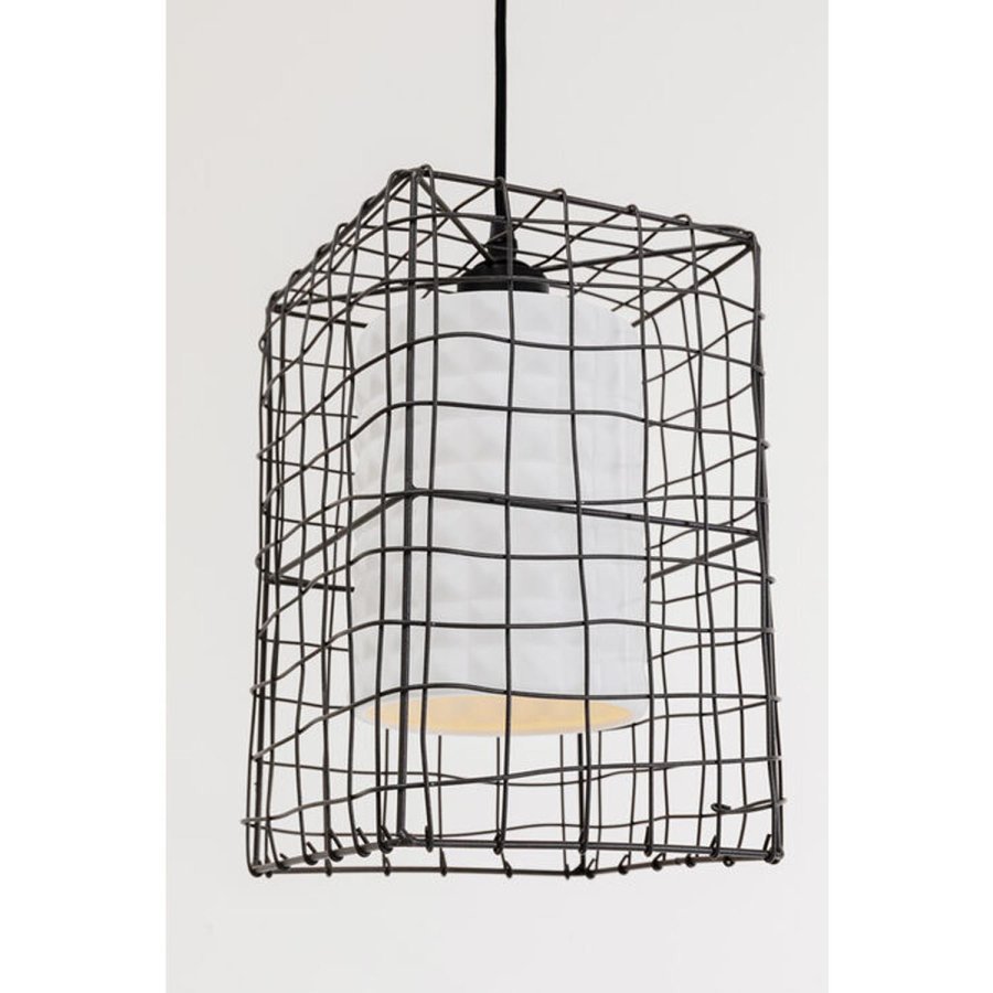 KARE DESIGN Three Grids loftlampe - hvid keramik porceln, stl og natur bg