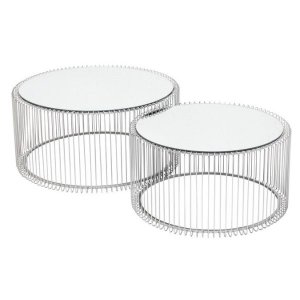 KARE DESIGN Wire Sidobord - Silverglas / Silver Stl, Runt (2 / Set cm)