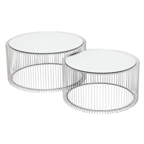 KARE DESIGN Wire Couchtisch - Silberglas/Silberstahl, rund (2/Set)
