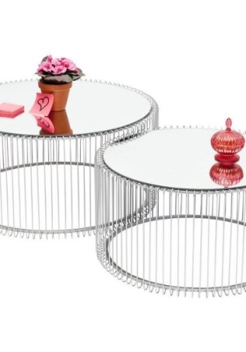 KARE DESIGN Wire Couchtisch - Silberglas/Silberstahl, rund (2/Set)