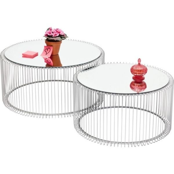 KARE DESIGN Wire Couchtisch - Silberglas/Silberstahl, rund (2/Set)