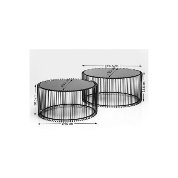 KARE DESIGN Wire Couchtisch - Silberglas/Silberstahl, rund (2/Set)