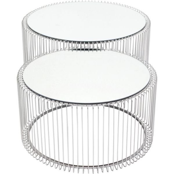 KARE DESIGN Wire Couchtisch - Silberglas/Silberstahl, rund (2/Set)