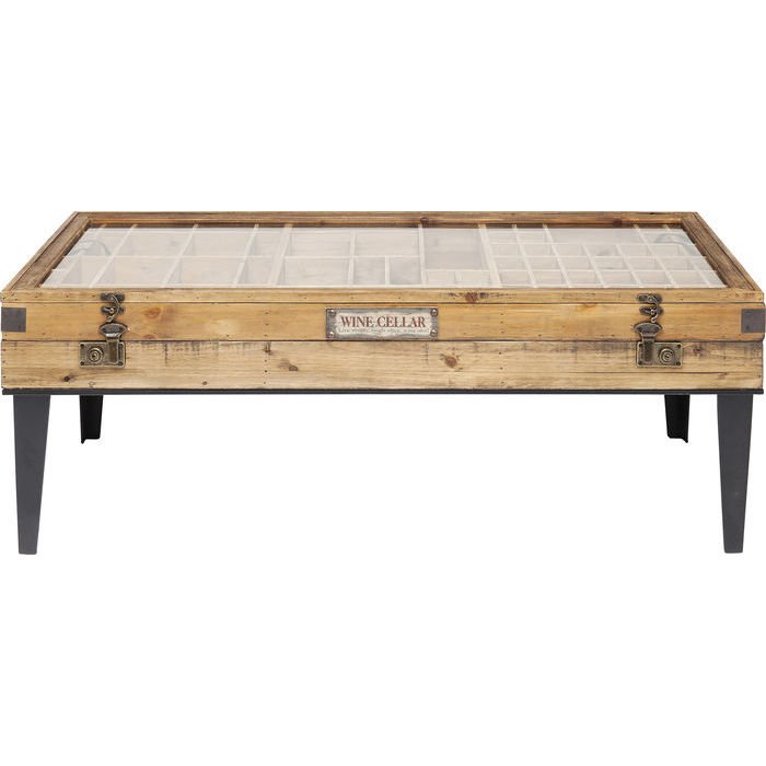 KARE DESIGN Collector salongbord, med oppbevaring - klart glass og naturlig grantre (122x55)