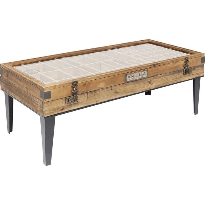 KARE DESIGN Collector salongbord, med oppbevaring - klart glass og naturlig grantre (122x55)