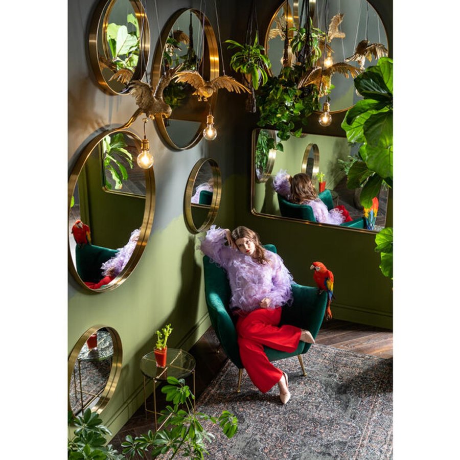 KARE DESIGN Curve MO Veggspeil i messing, rundt - speilglass og messingstl (100)