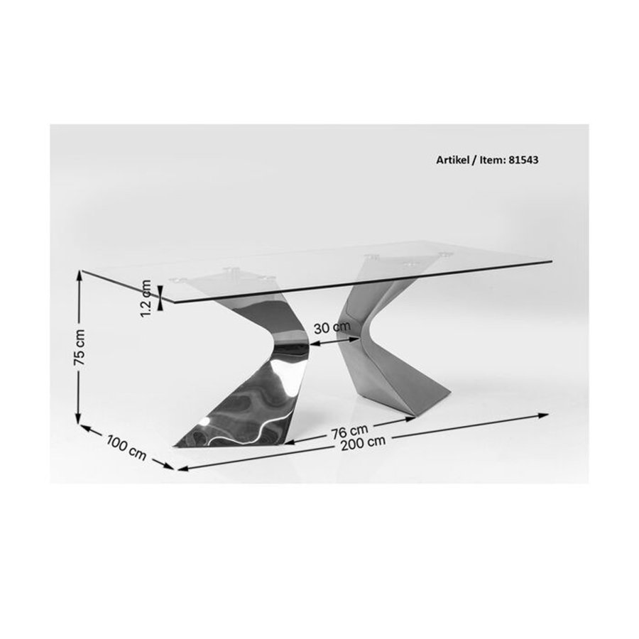 KARE DESIGN Gloria Sort spisebord, rektangulrt - glass og sort stl (200x100)