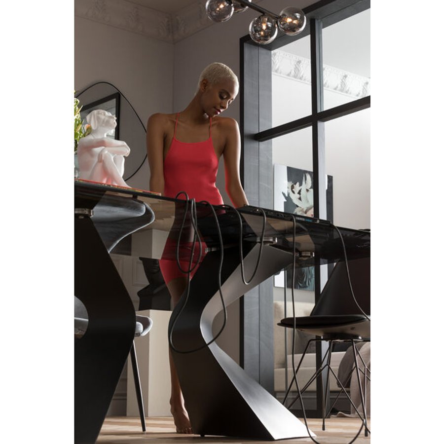 KARE DESIGN Gloria Sort spisebord, rektangulrt - glass og sort stl (200x100)