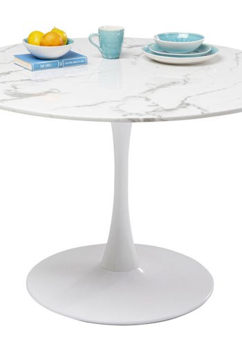 KARE DESIGN Veneto Marble White spisebord, rund - hvid mineralmarmor og hvid stl (110)