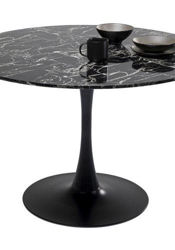 KARE DESIGN Veneto Marble Black spisebord, rund - sort mineralmarmor og sort stl (110)