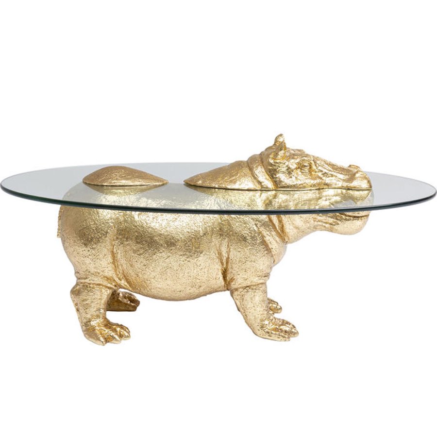 KARE DESIGN Hippo salongbord, ovalt - klart glass og gull polyresin (80x49)